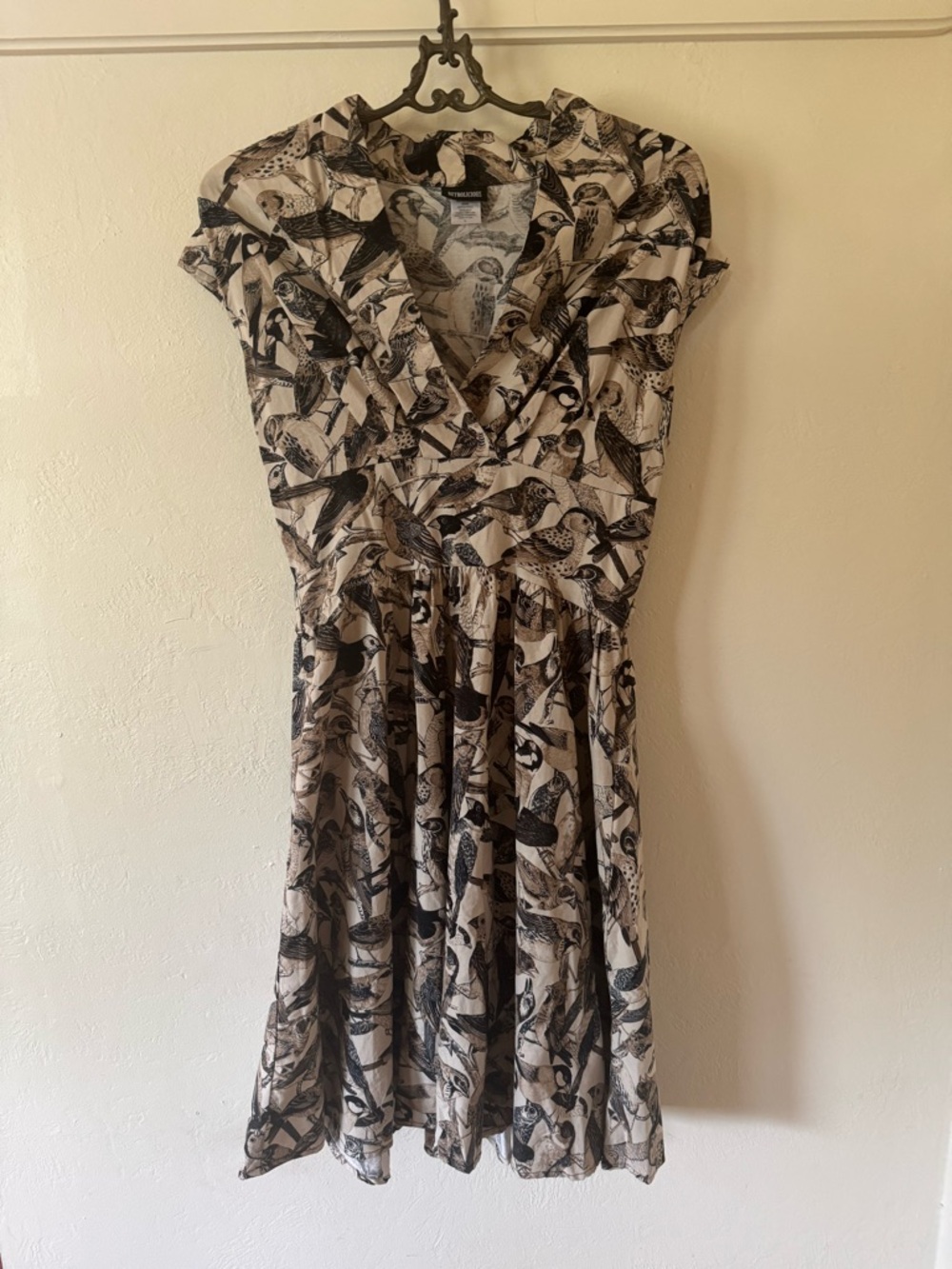 Retroliscious Bird Print Dress L Cotton Rockabilly Pin-Up Vintage Style Side Zip